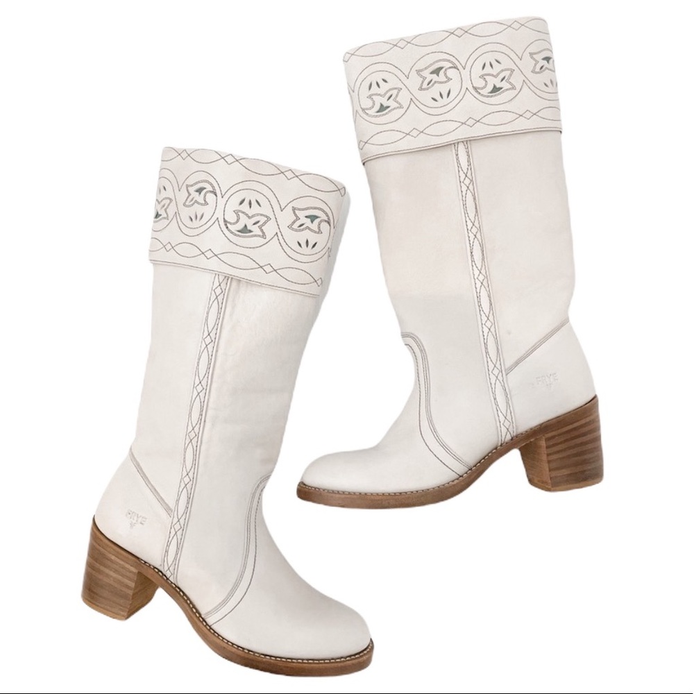 Frye Vintage Cuffed Knee High Boot White Gray Size 9